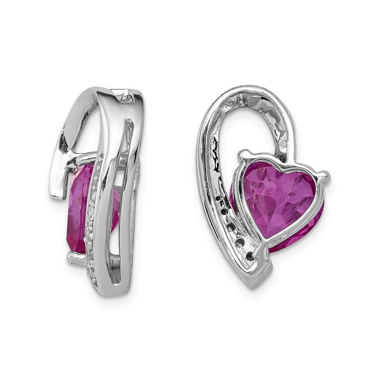 1.00 Carat (ctw) Lab-Created Pink Sapphire and 1/5 Carat (ctw) Diamond Heart Pendant Necklace in 14K White Gold with Image 3