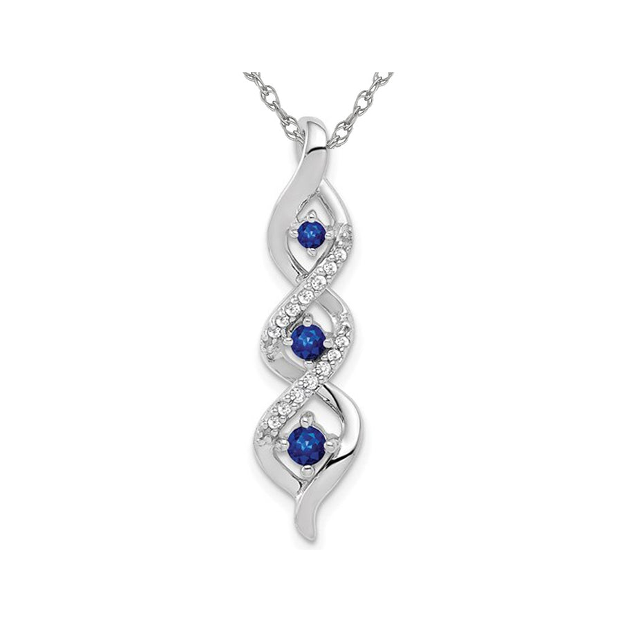 1/4 Carat (ctw) Natural Blue Sapphire Twist Pendant Necklace with Diamonds in 14K White Gold with Chain Image 1