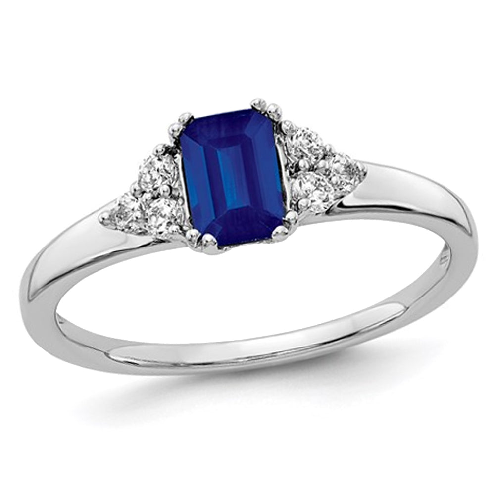 2/3 Carat (ctw) Natural Blue Sapphire Ring in 14K White Gold with Diamonds 1/7 Carat (ctw) Image 1