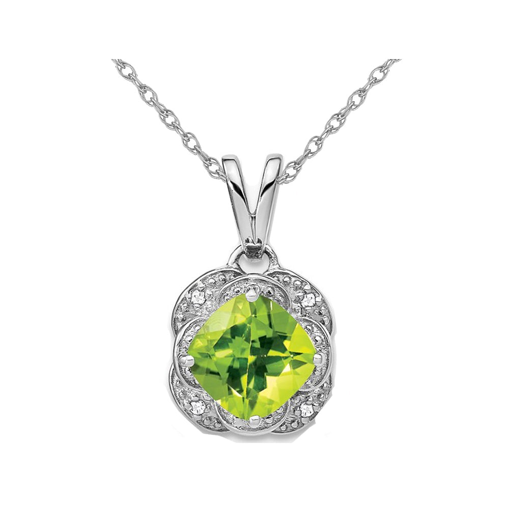 2.00 Carat (ctw) Natural Peridot Pendant Necklace in 14K White Gold and Chain Image 1