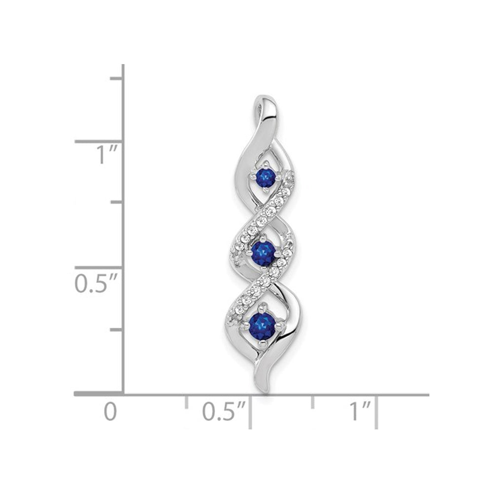 1/4 Carat (ctw) Natural Blue Sapphire Twist Pendant Necklace with Diamonds in 14K White Gold with Chain Image 2