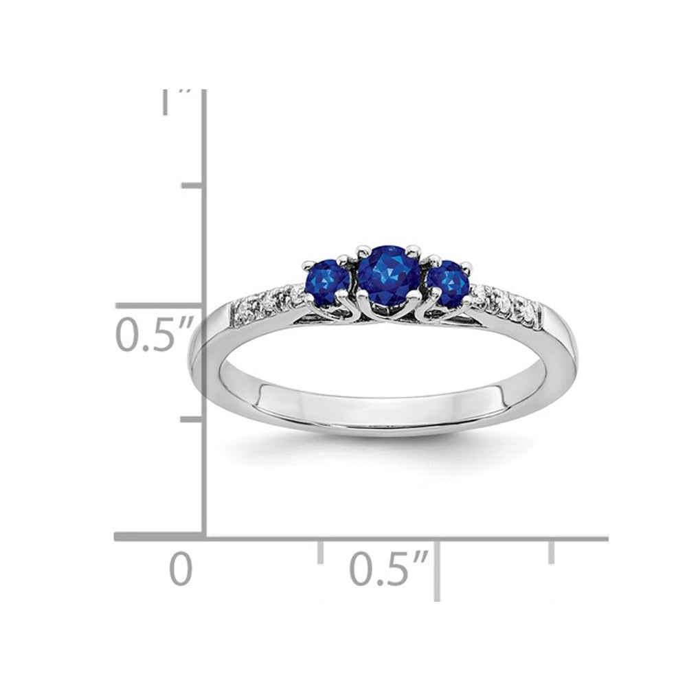 1/5 Carat (ctw) Three Stone Blue Sapphire Ring in 14K White Gold Image 2