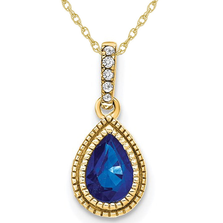 3/10 Carat (ctw) Natural Blue Sapphire Drop Pendant Necklace in 14K Yellow  Gold with Diamonds Image 1