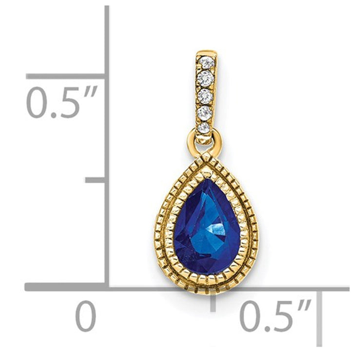 3/10 Carat (ctw) Natural Blue Sapphire Drop Pendant Necklace in 14K Yellow  Gold with Diamonds Image 2