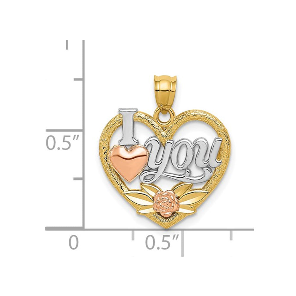 14K Yellow White and Rose Gold - I Love You - Pendant Necklace Charm with Chain Image 2