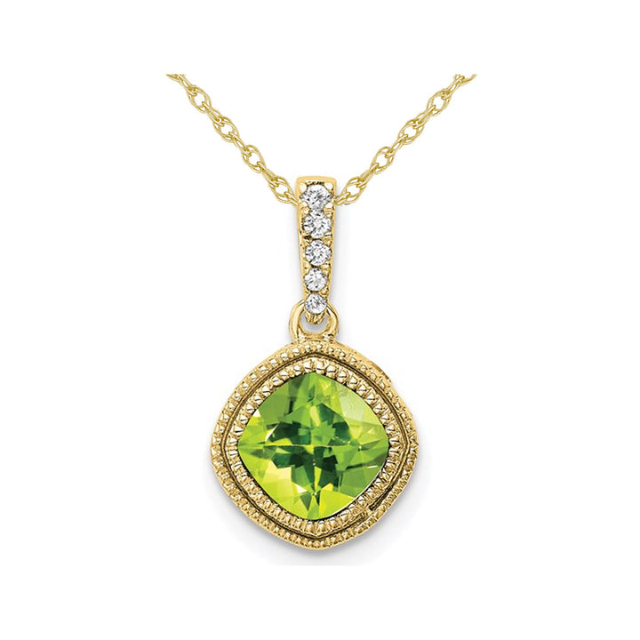 7/10 Carat (ctw) Natural Peridot Pendant Necklace in 10K Yellow Gold with Diamonds and Chain Image 1