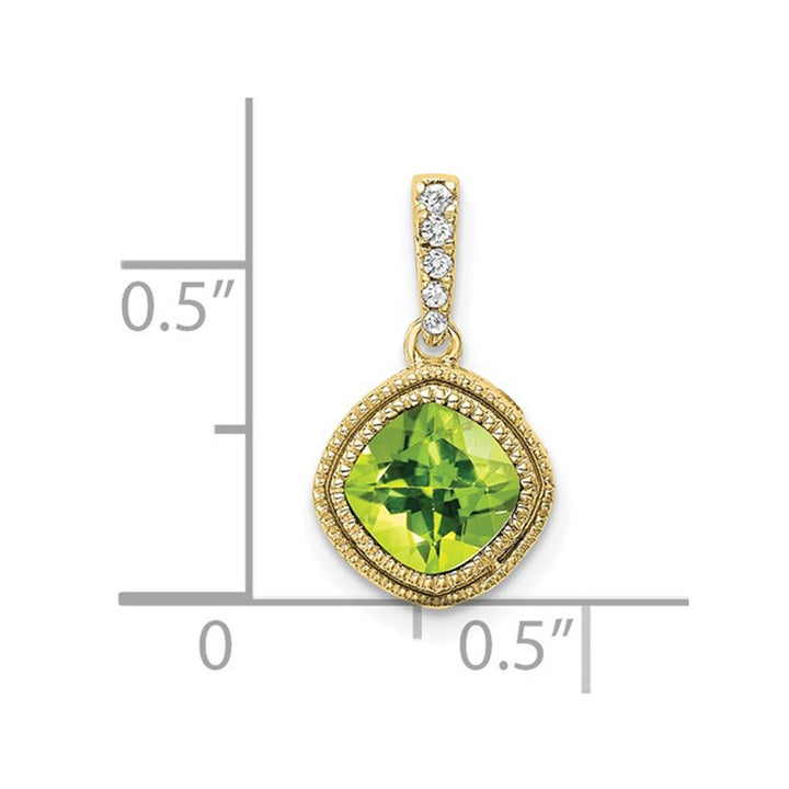 7/10 Carat (ctw) Natural Peridot Pendant Necklace in 10K Yellow Gold with Diamonds and Chain Image 2