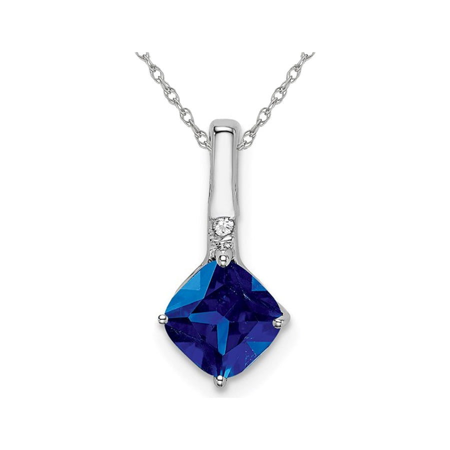 1.25 Carat (ctw) Blue Sapphire Solitaire Pendant Necklace with Diamonds in 14K White Gold with Chain Image 1