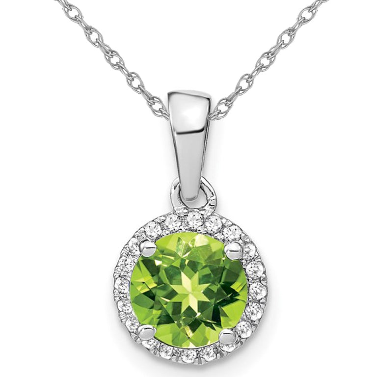 1.50 Carat (ctw) Natural Perido Halot Drop Pendant Necklace in 14K white Gold with Diamonds and Chain Image 1