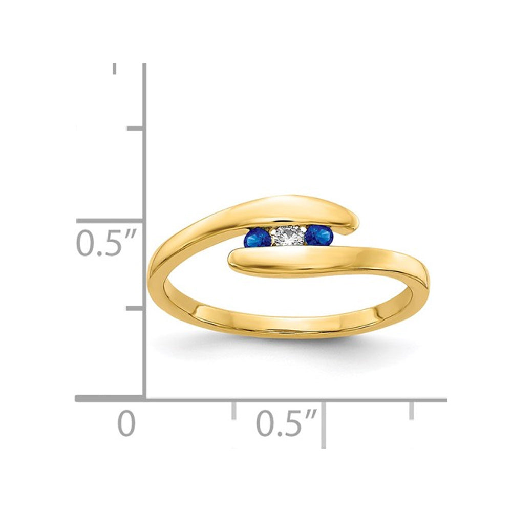 1/10 Carat (ctw) Three Stone Natural Blue Sapphire Ring Band in 14K Yellow Gold Image 2