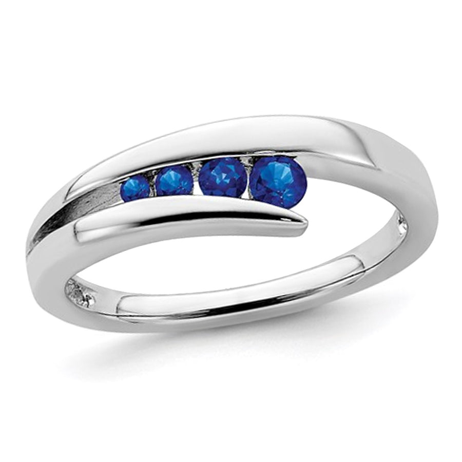 1/5 Carat (ctw) Natural Blue Sapphire Ring Band in 14K White Gold Image 1