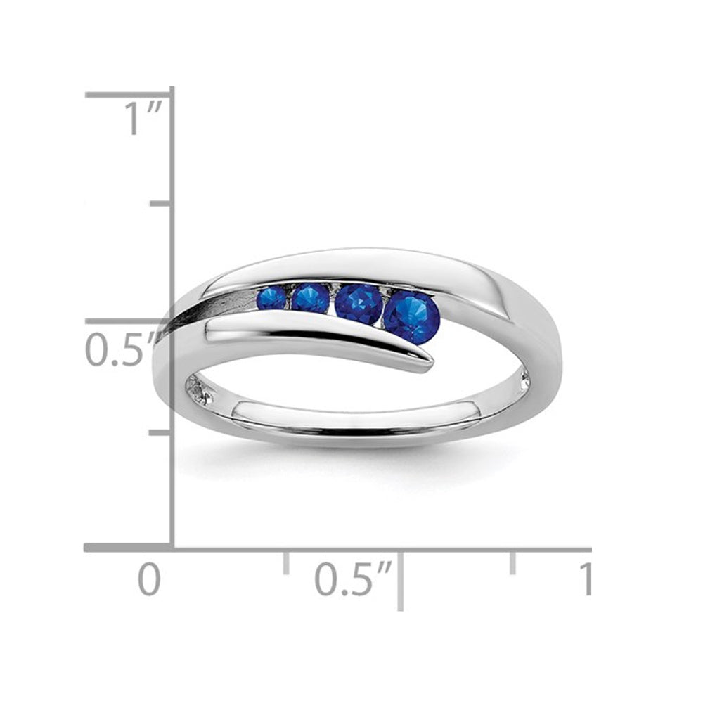 1/5 Carat (ctw) Natural Blue Sapphire Ring Band in 14K White Gold Image 2