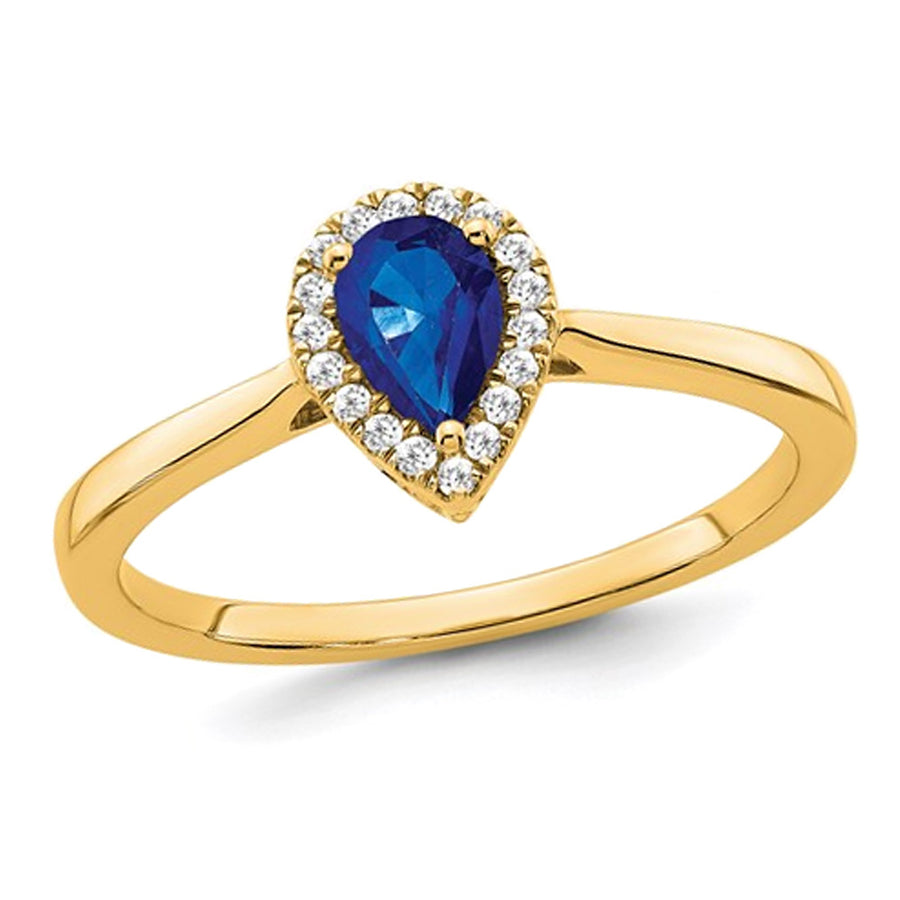 1/2 Carat (ctw) Natural Tear Drop Blue Sapphire Ring in 14K Yellow Gold with Diamonds Image 1