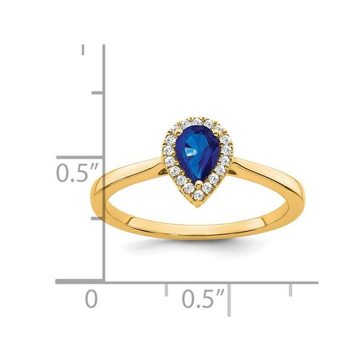 1/2 Carat (ctw) Natural Tear Drop Blue Sapphire Ring in 14K Yellow Gold with Diamonds Image 3