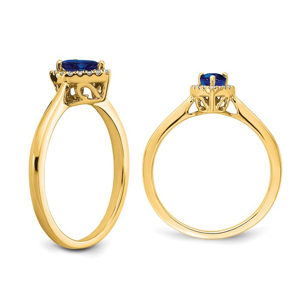 1/2 Carat (ctw) Natural Tear Drop Blue Sapphire Ring in 14K Yellow Gold with Diamonds Image 4