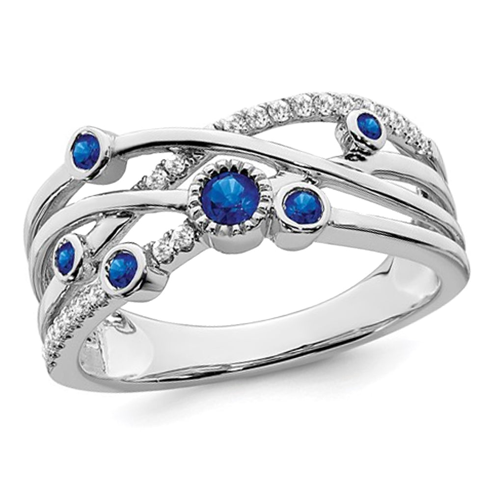 1/8 Carat (ctw) Natural Blue Sapphire Ring in 14K White Gold with Diamonds Image 1