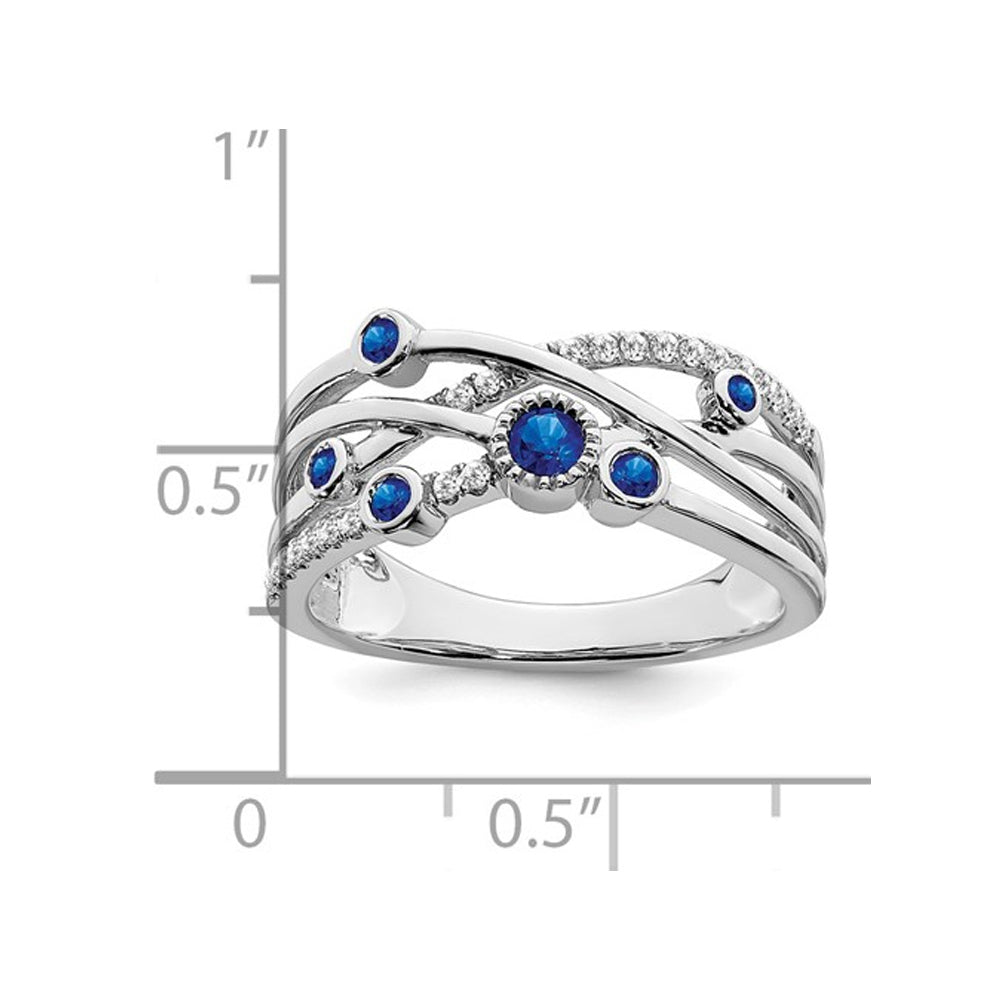 1/8 Carat (ctw) Natural Blue Sapphire Ring in 14K White Gold with Diamonds Image 2
