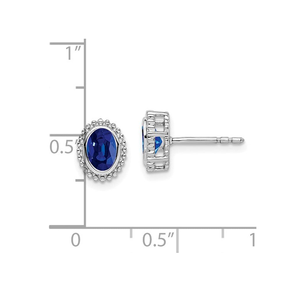 1/2 Carat (ctw) Oval Blue Sapphire Solitaire Earrings in 14K White Gold Image 2