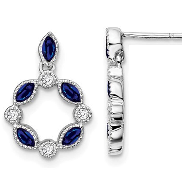 7/8 Carat (ctw) Blue Sapphire Earrings in 14K White Gold with Diamonds Image 1