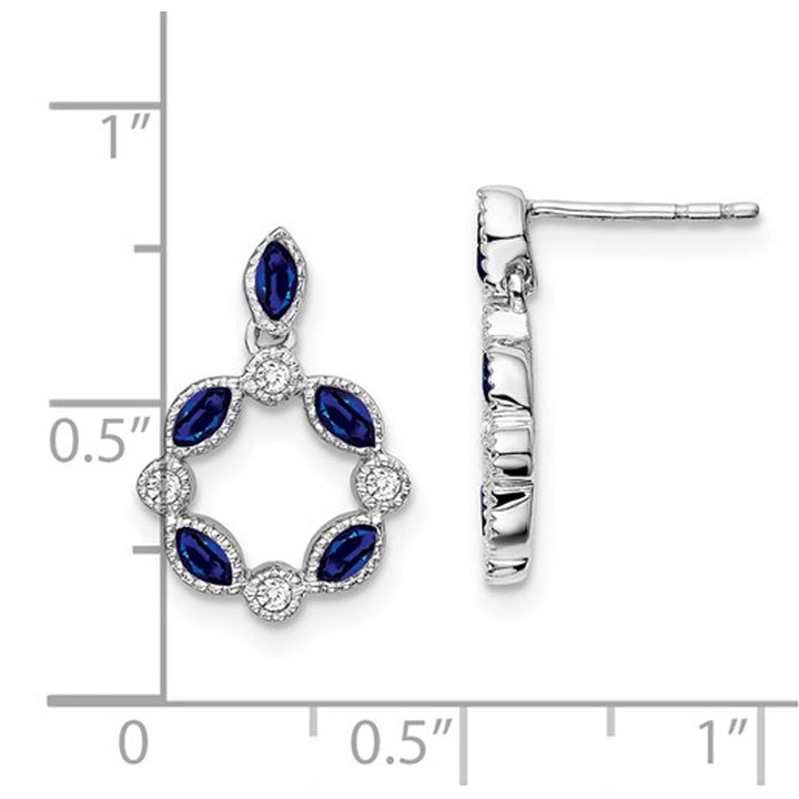 7/8 Carat (ctw) Blue Sapphire Earrings in 14K White Gold with Diamonds Image 2