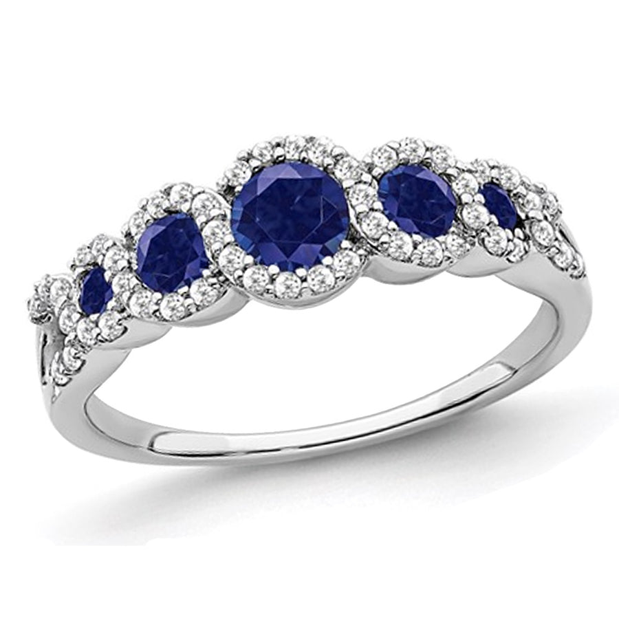 1/2 Carat (ctw) Lab Created Blue Sapphire Ring in 14K White Gold with Diamonds 1/4 carat (ctw) Image 1