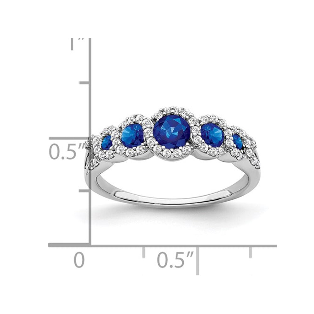 1/2 Carat (ctw) Lab Created Blue Sapphire Ring in 14K White Gold with Diamonds 1/4 carat (ctw) Image 2