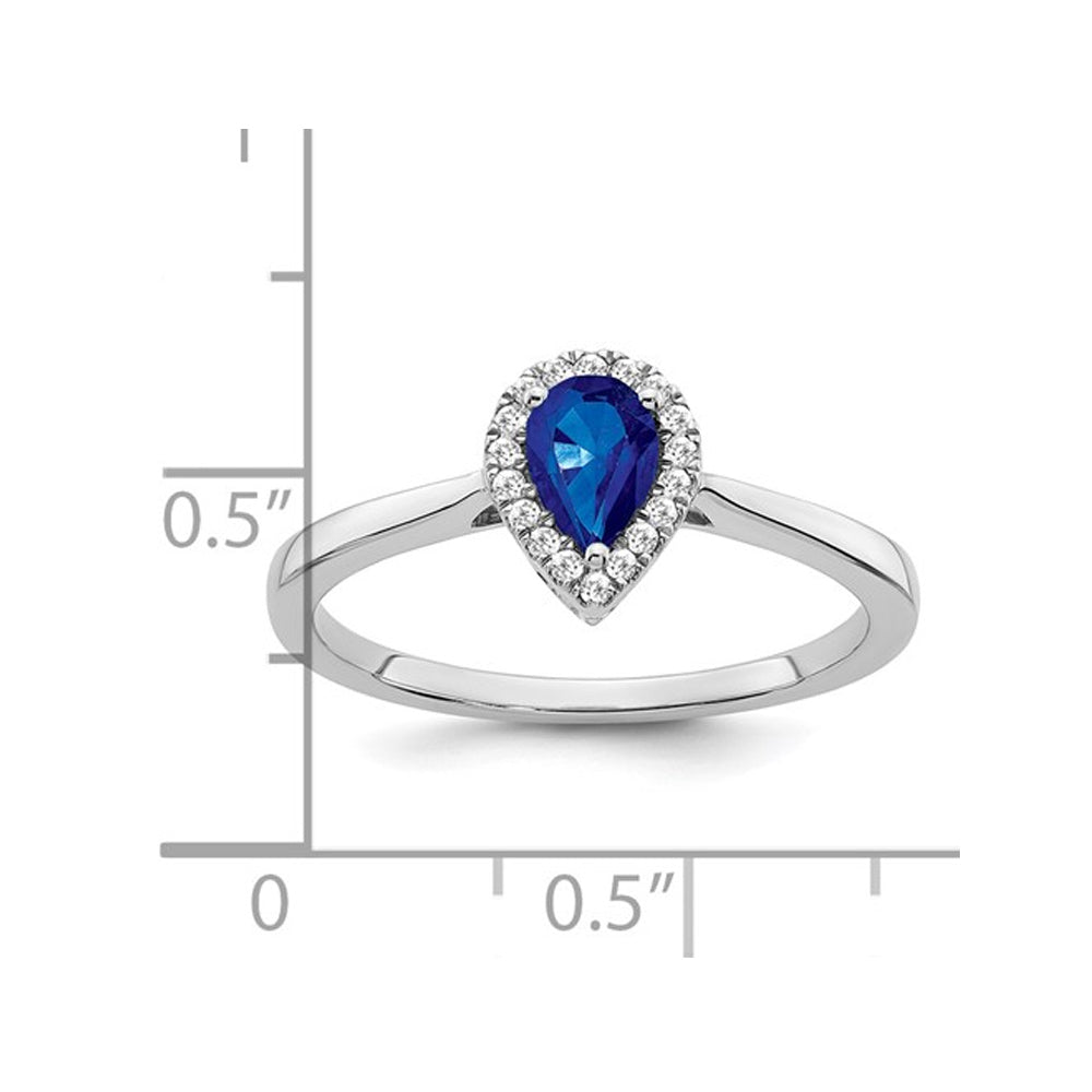 1/2 Carat (ctw) Natural Tear Drop Blue Sapphire Ring in 14K White Gold with Diamonds Image 3