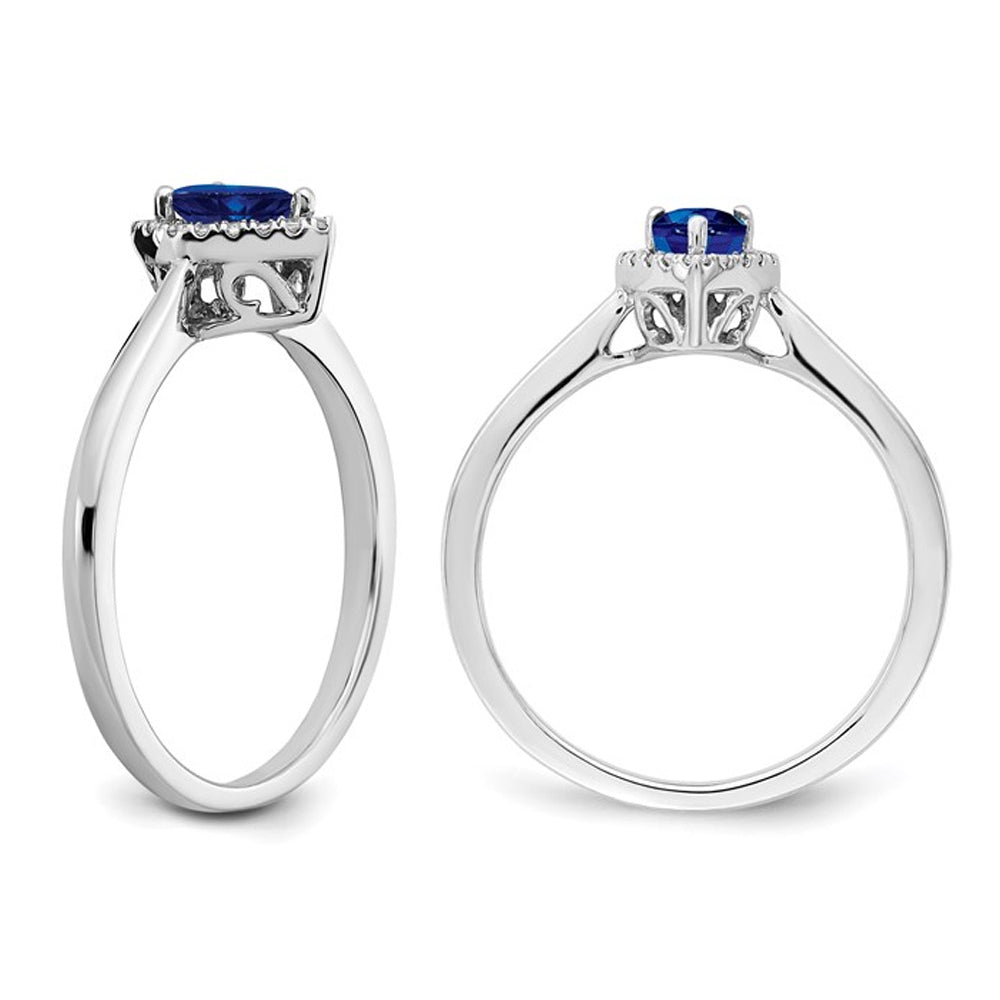 1/2 Carat (ctw) Natural Tear Drop Blue Sapphire Ring in 14K White Gold with Diamonds Image 4