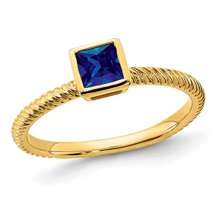 1/4 Carat (ctw) Princess Cut Blue Sapphire Ring in 14K Yellow Gold Image 1