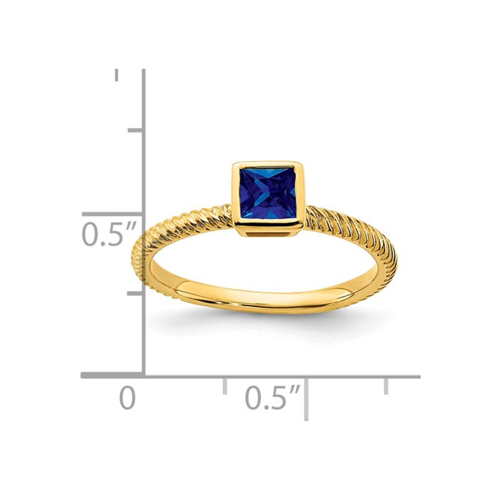 1/4 Carat (ctw) Princess Cut Blue Sapphire Ring in 14K Yellow Gold Image 2