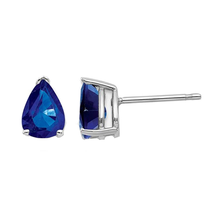 1.90 Carat (ctw) Pear Cut Blue Sapphire Solitaire Earrings in 14K White Gold Image 1