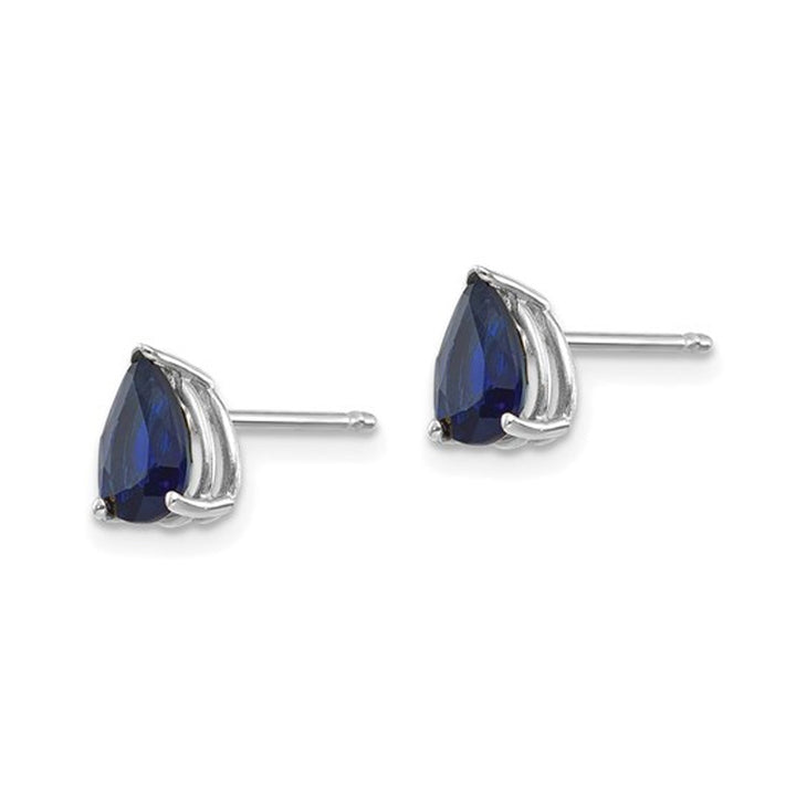 1.90 Carat (ctw) Pear Cut Blue Sapphire Solitaire Earrings in 14K White Gold Image 2