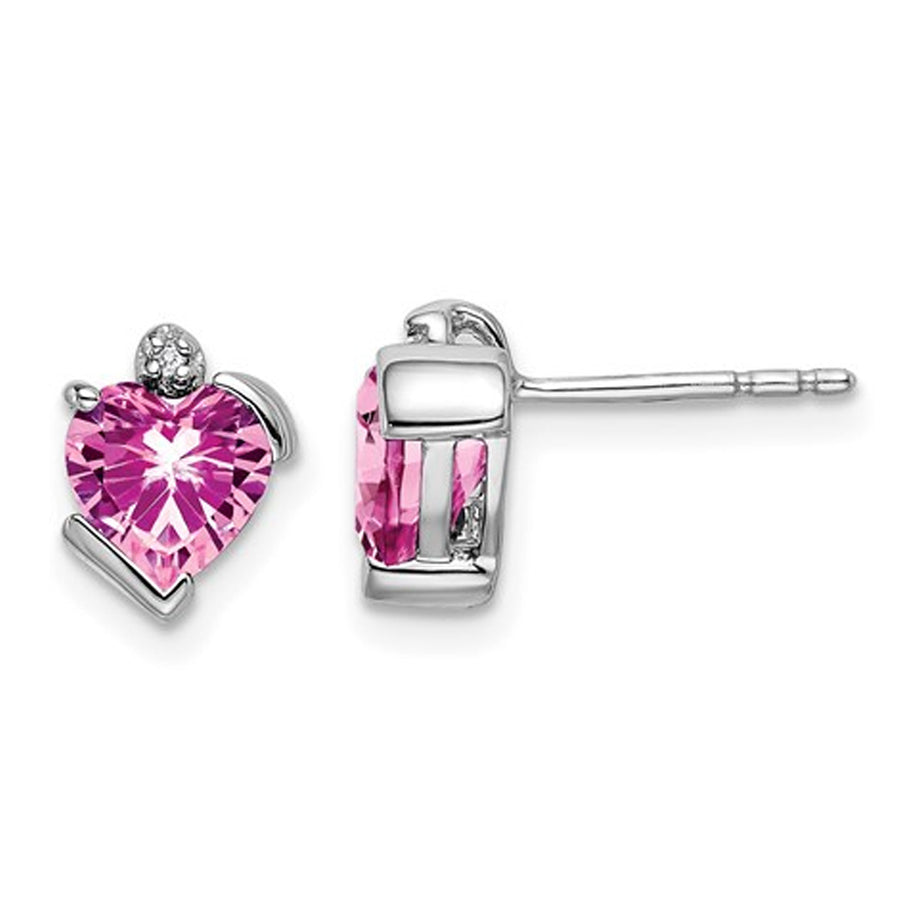 1.45 Carat (ctw) Lab Created Heart Shaped Pink Sapphire Solitaire Earrings in 14K White Gold Image 1