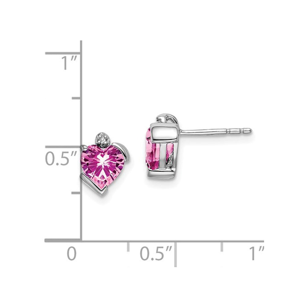 1.45 Carat (ctw) Lab Created Heart Shaped Pink Sapphire Solitaire Earrings in 14K White Gold Image 2
