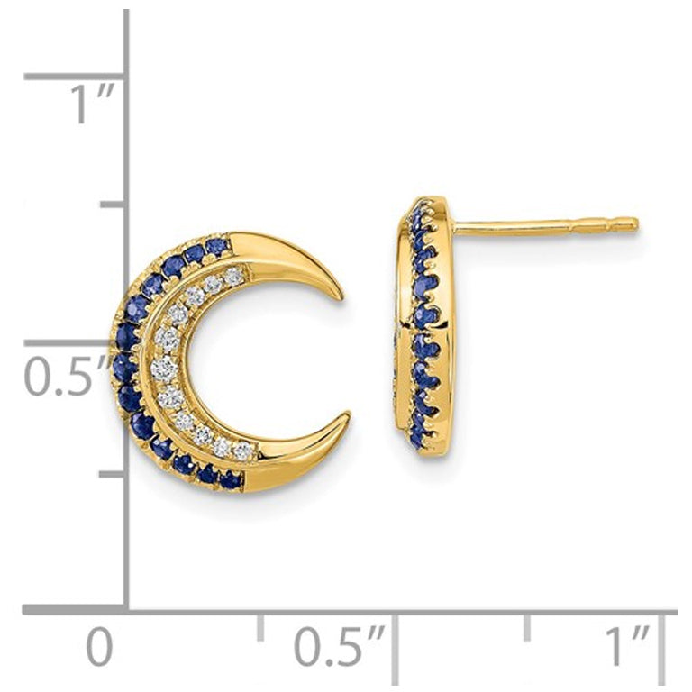 1/5 Carat (ctw) Natural Blue Sapphire Moon Charm Earrings in 14K Yellow Gold with Diamonds Image 2