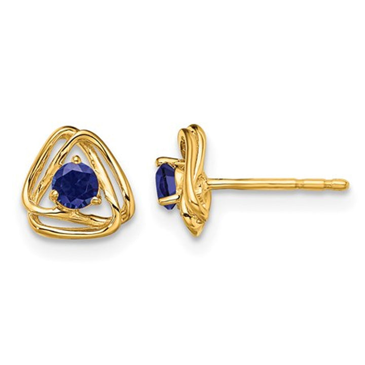 3/10 Carat (ctw) Solitaire Lab-created Blue Sapphire Post Earrings in 14K Yellow Gold Image 1