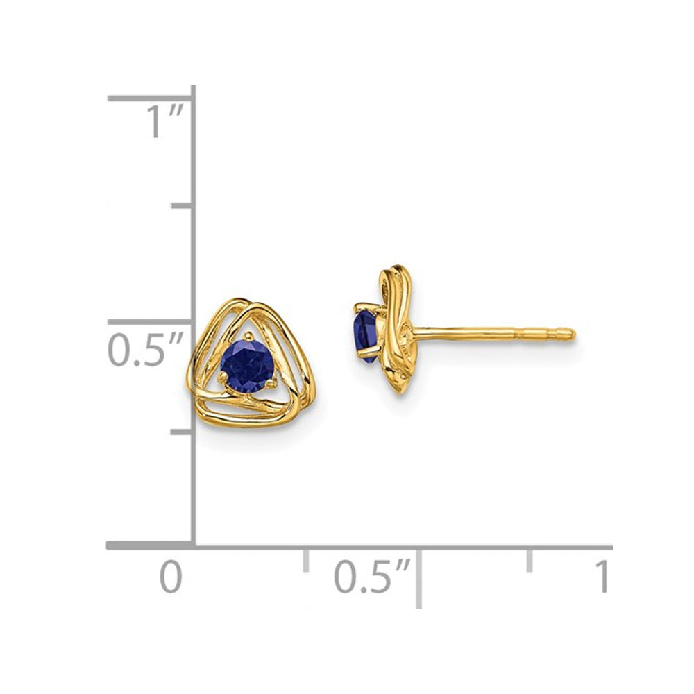 3/10 Carat (ctw) Solitaire Lab-created Blue Sapphire Post Earrings in 14K Yellow Gold Image 3