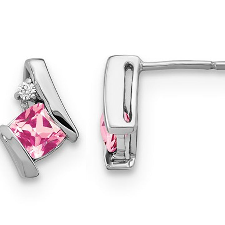 3/5 Carat (ctw) Lab Created Pink Sapphire Earrings in 10K White Gold Image 1