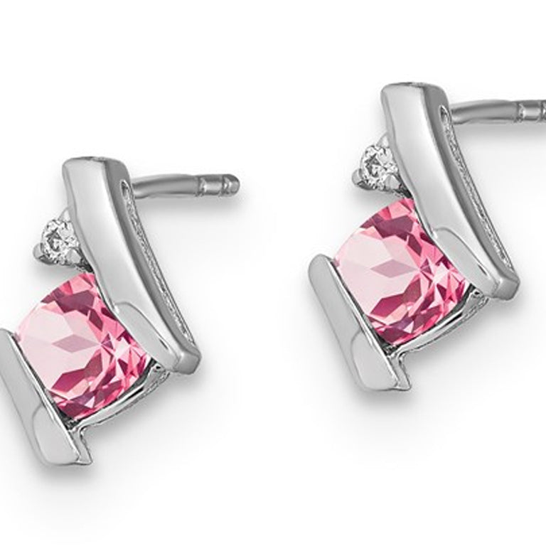 3/5 Carat (ctw) Lab Created Pink Sapphire Earrings in 10K White Gold Image 2