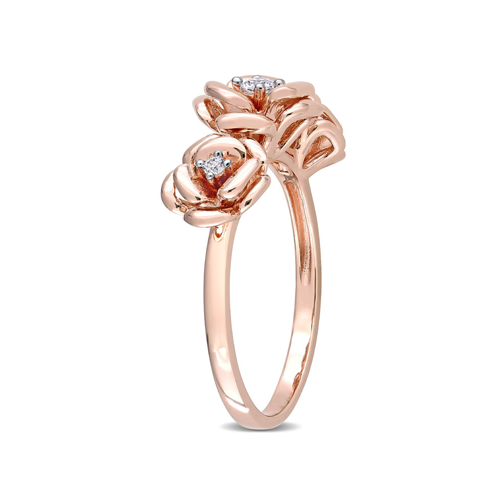 1/10 Carat (ctw) Lab-Created White Sapphire 3-stone Rose Flower Ring in Rose Plated Silver Image 2