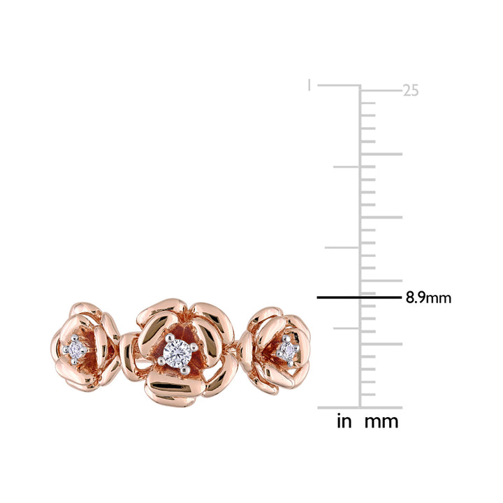1/10 Carat (ctw) Lab-Created White Sapphire 3-stone Rose Flower Ring in Rose Plated Silver Image 3