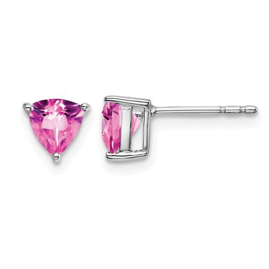 1.05 Carat (ctw) Lab Created Trillion Pink Sapphire Solitaire Earrings in 14K White Gold Image 1