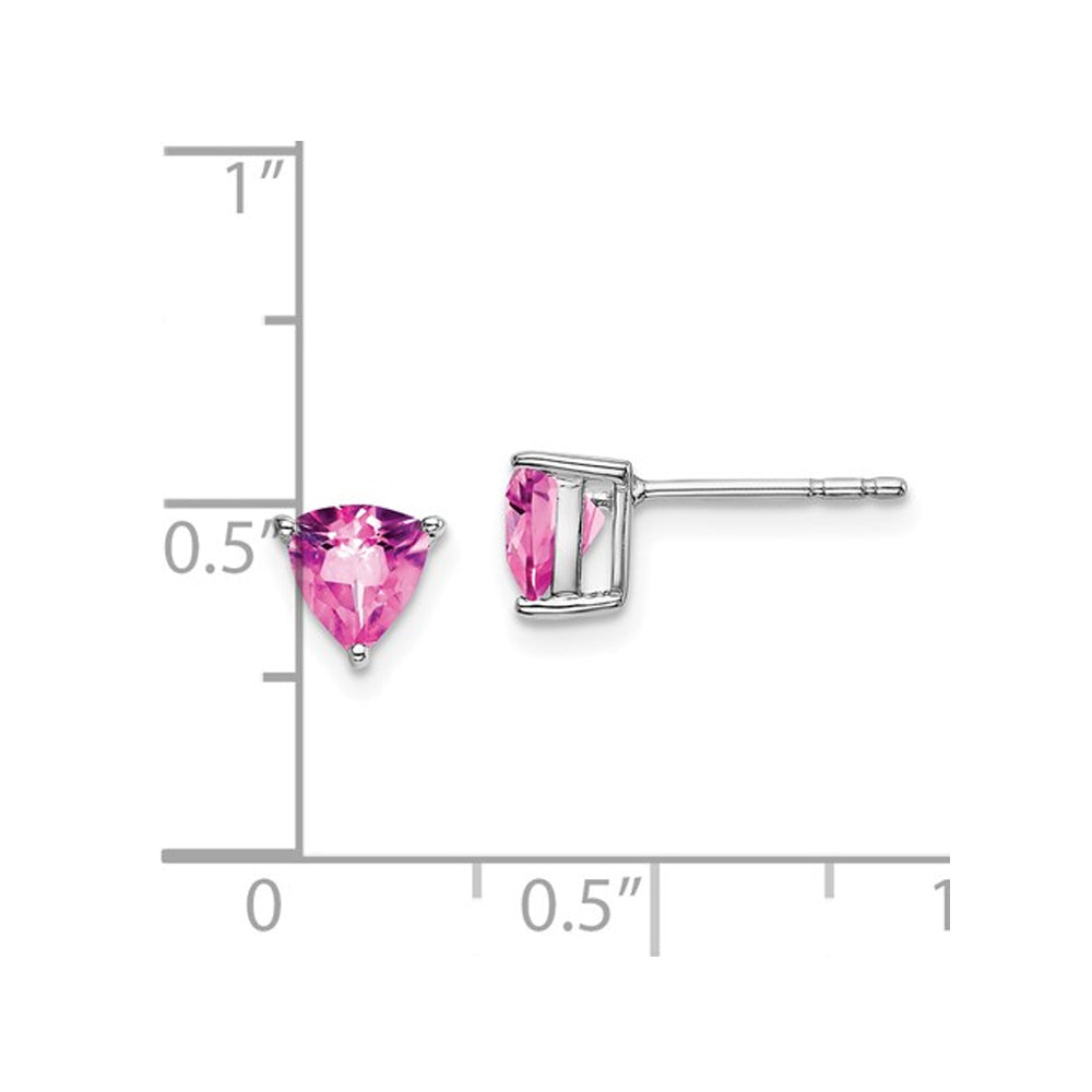 1.05 Carat (ctw) Lab Created Trillion Pink Sapphire Solitaire Earrings in 14K White Gold Image 2