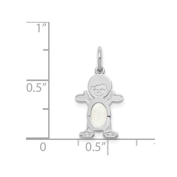 1/4 carat (ctw) Natural Opal Child Boy Charm Pendant Necklace in 14K White Gold with Chain Image 3