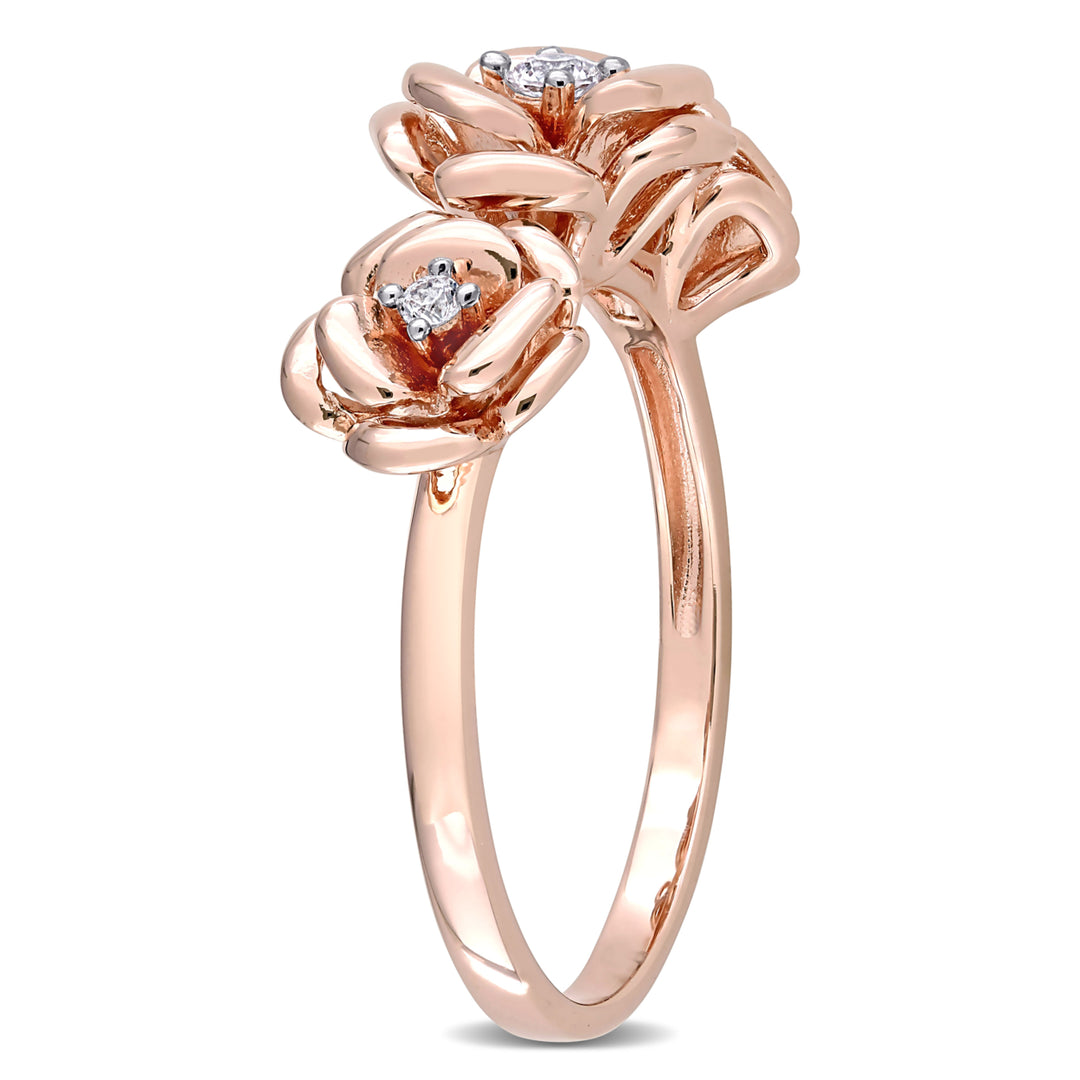 1/10 Carat (ctw) Lab-Created White Sapphire 3-stone Rose Flower Ring in Rose Plated Silver Image 4