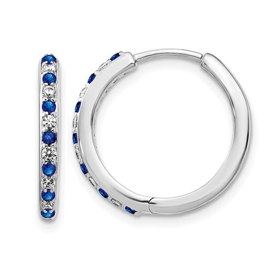 1/5 Carat (ctw) Lab Created Blue Sapphire Hoop Earrings in 14K White Gold with Lab Grown Diamonds Image 1