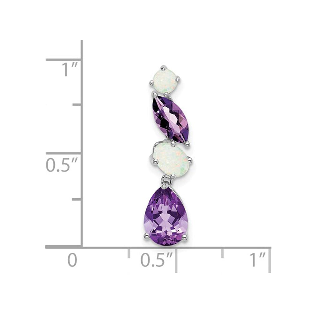 1.85 Carat (ctw) Lab-Created Opal and Amethyst Drop Pendant Necklace in 14K White Gold with Chain Image 2
