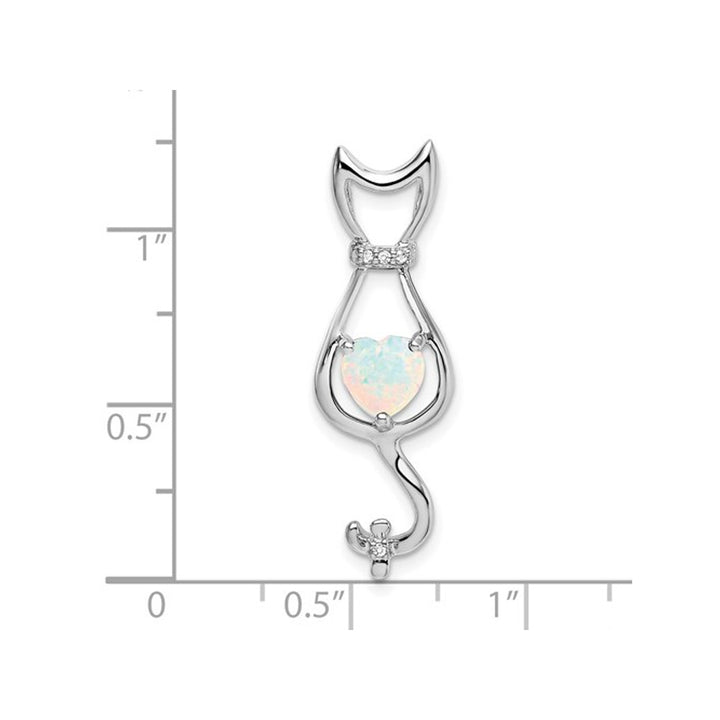 1.00 Carat (ctw) Lab-Created Opal Cat Charm Pendant Necklace in 14K White Gold with Chain Image 2