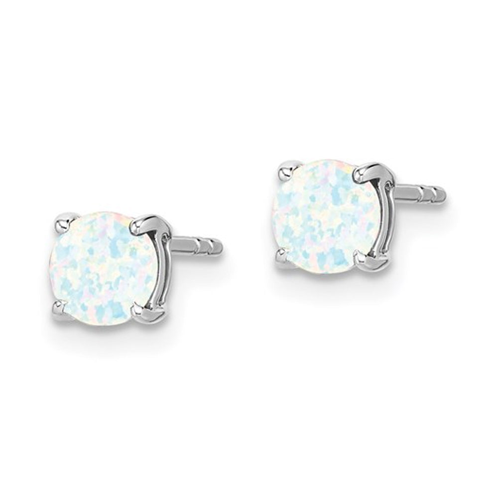 9/10 Carat (ctw) Lab-Created Solitaire Opal Earrings in 14K White Gold Image 2