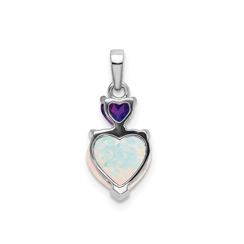 1.65 Carat (ctw) Lab-Created Opal and Amethyst Heart Pendant Necklace in 14K White Gold with Chain Image 2